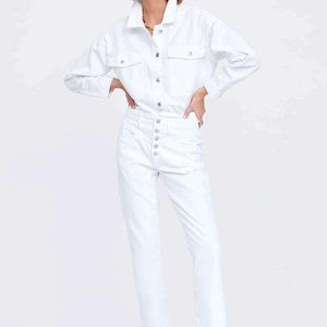 Zara Jeans Womens Size 4 80s Straight Leg White Button Fly High Rise Slim Summer